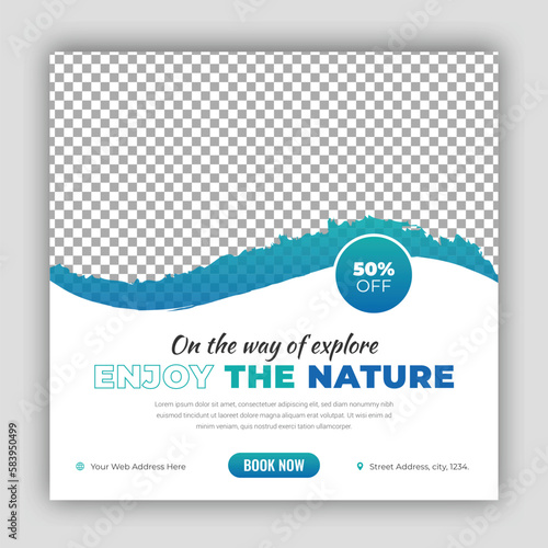 Travel holiday vacation social media post banner or square flyer design template