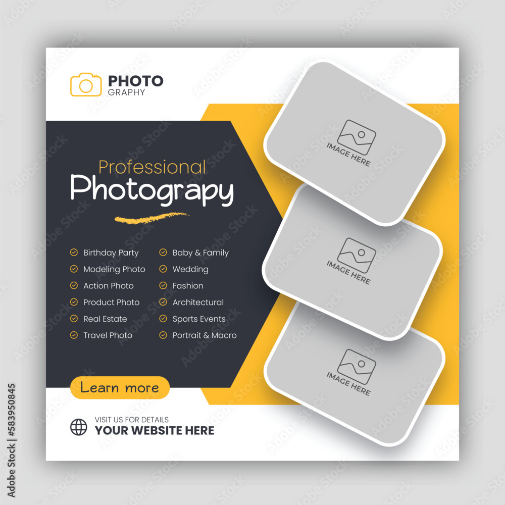 Digital photography services social media post template and web banner Digital photography services social media post template and web banner