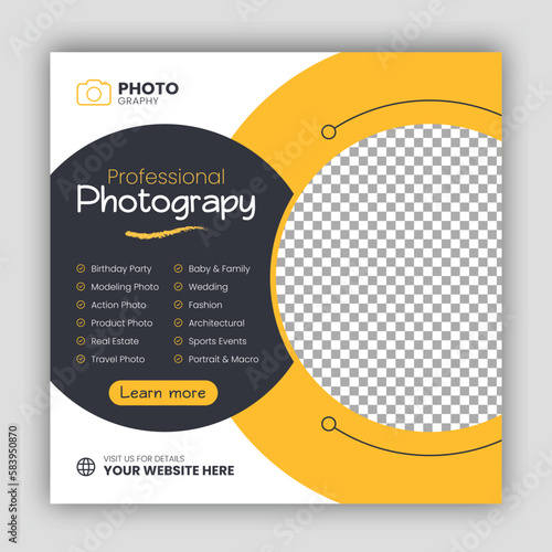 Digital photography services social media post template and web banner