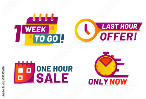 Sale countdown badges. Last minute offer banner, one day sales and 24 hour sale promo stickers