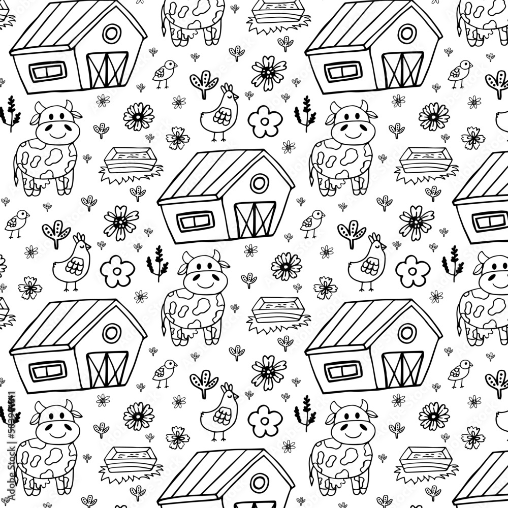 Seamless pattern with cow black color