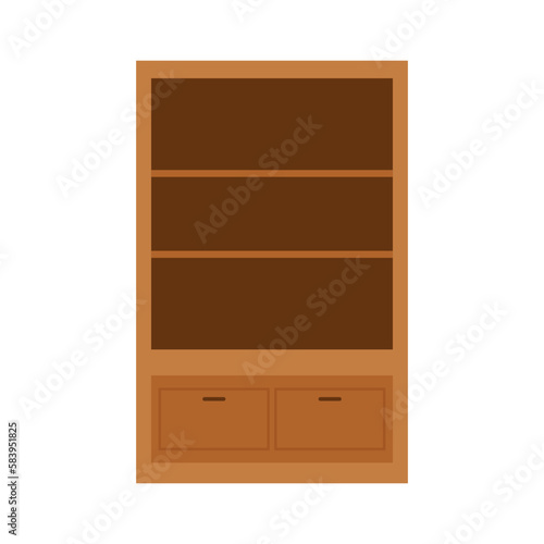 Wooden display storage kitchen cupboard cabinet with drawers isolated on white background.