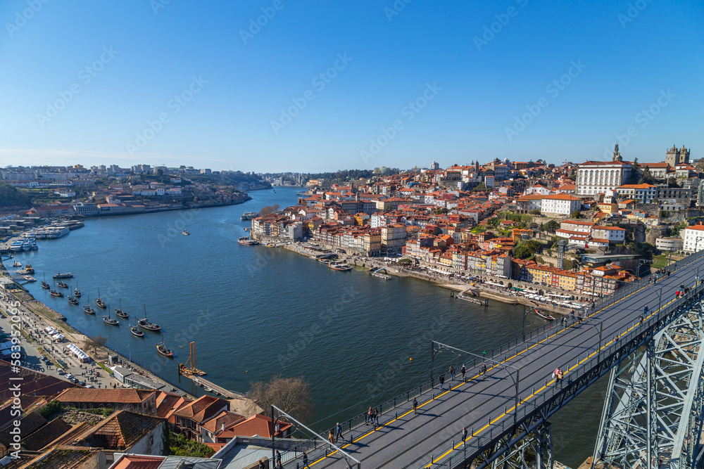 View of Ribeira historical quarter on the margin Douro river