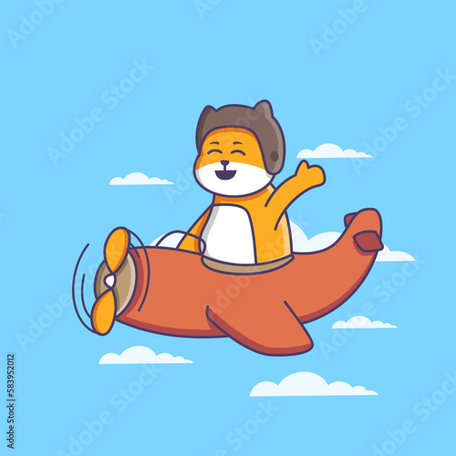 Cute Cat Flying on a Plane Illustration