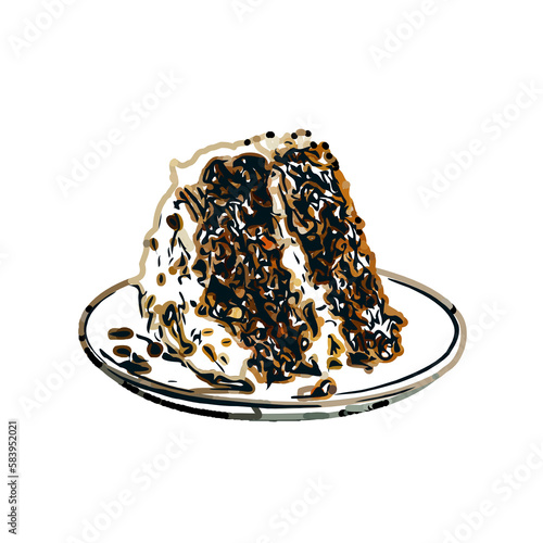 Color sketch of a piece cake with transparent background