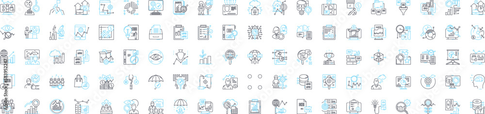 Business analysis vector line icons set. Business, Analysis, Strategy, Process, System, Risk, Market illustration outline concept symbols and signs