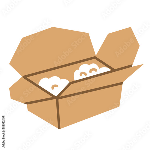 Chinese food in take-out box icon, vector doodle illustration of paper box, takeaway container for picnic, isolated colored clipart on white background