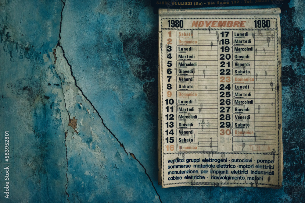 Naklejka premium A calendar that depicts the date of the earthquake in Irpinia, which occurred on November 23, 1980.