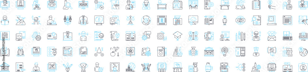Higher education vector line icons set. Education, Higher, College, University, Academia, Learning, Diploma illustration outline concept symbols and signs
