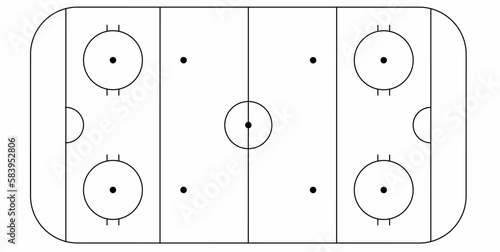 top view line Ice Hockey Rink isolated on white background