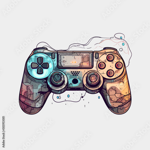 Videogame controllers. Console gamepad vector isolated. Vivid splashes of colors.h	