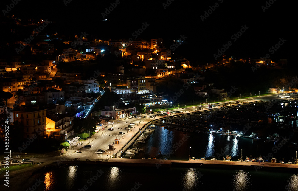 City of Agropoli from the hillside at night.