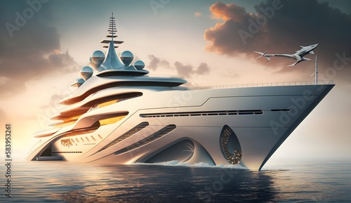 YACHTING METAVERSE virtual mega yacht NFT in the ocean clouds in the sky © ImagineAvalon