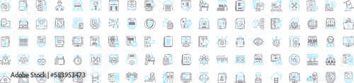 Digital security vector line icons set. Digital, security, cryptography, authentication, malware, virus, phishing illustration outline concept symbols and signs