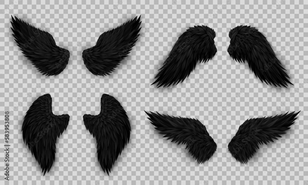 Devil Wing Vector Rough Set of different black devil wings isolated on transparent background ...