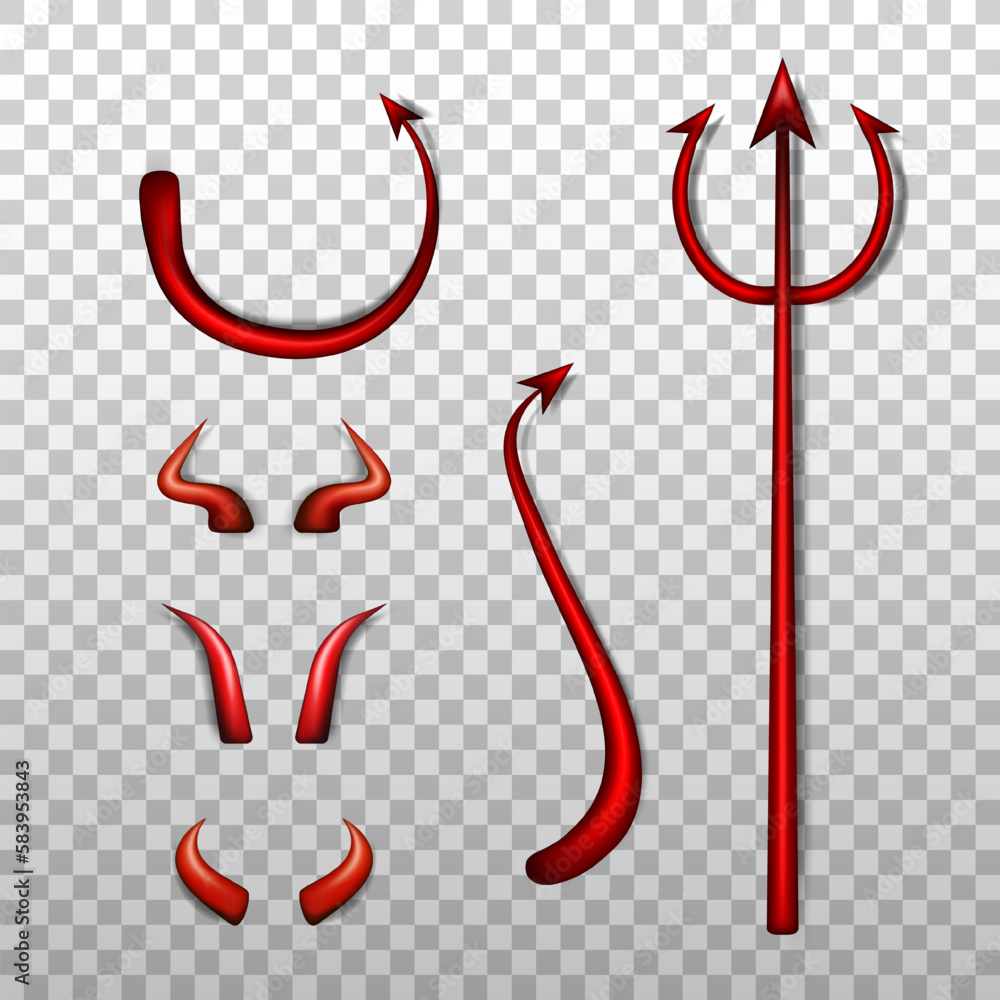 Vecteur Stock Collection Of Realistic 3d Devil Costume Elements Red vecteur-stock-collection-of-realistic-3d-devil-costume-elements-red
