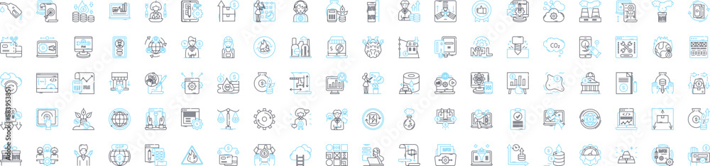 Economic development vector line icons set. Economy, Development, Growth, Expansion, Investment, Trade, Employment illustration outline concept symbols and signs