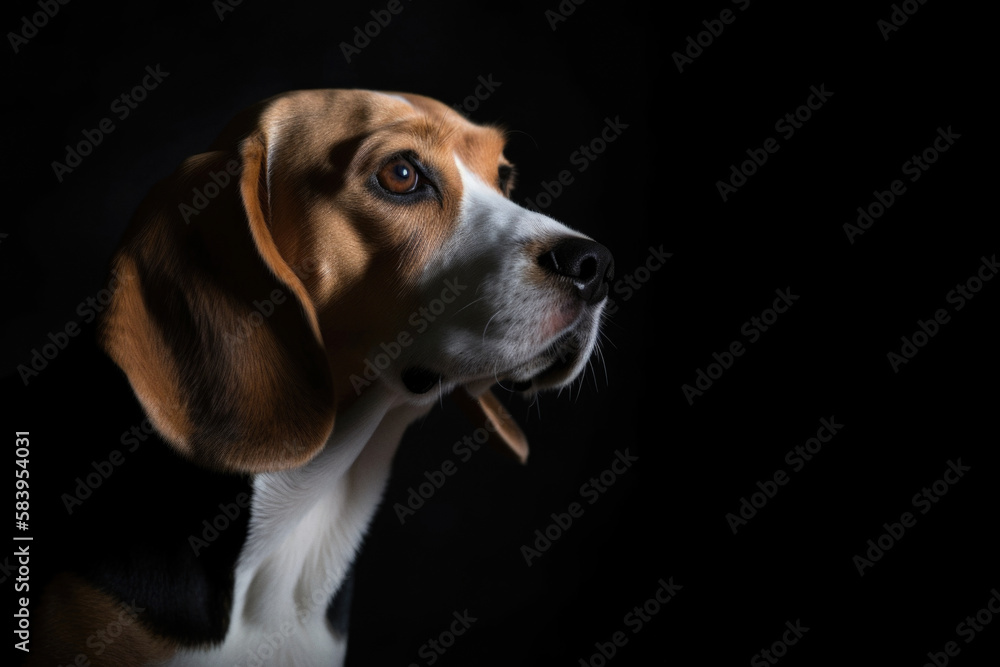 beagle puppy portrait black background, Generative AI
