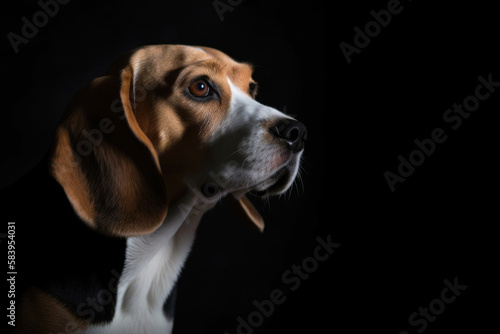 beagle puppy portrait black background, Generative AI © d-AI-n