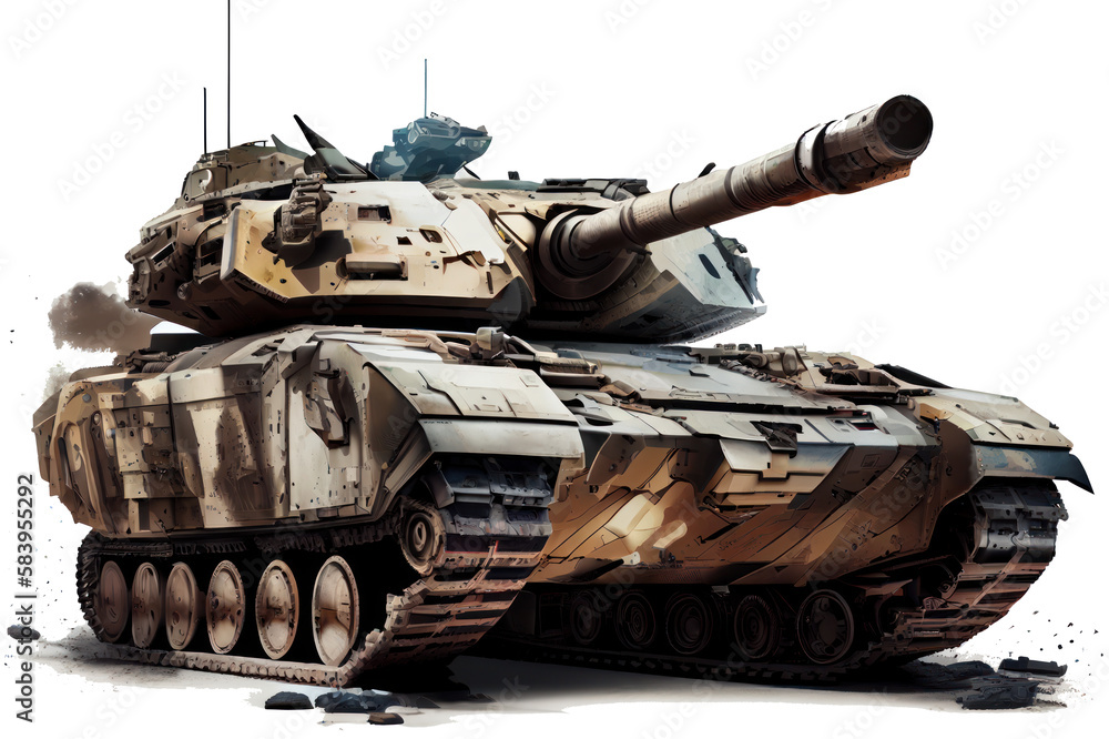 Military tank side view isolated on white, with transparent background. Generative AI Technology Military tank side view isolated on white, with transparent background. Generative AI Technology