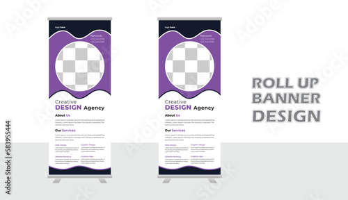 Modern Business Roll-up banner design template, vertical, abstract background, pull-up design, modern x-banner, rectangle size. Stock vector. EPS