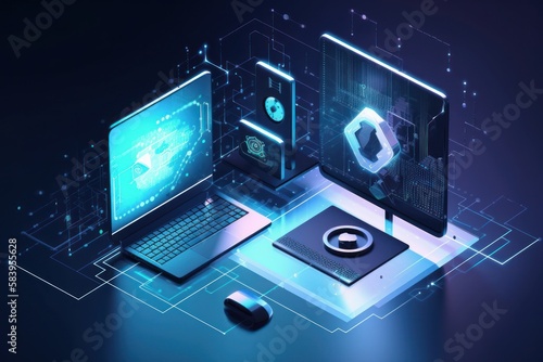 Wallpaper Mural IT security, Cyber Security Data Protection Information privacy antivirus virus defence internet technology concept. Generative AI Technology Torontodigital.ca