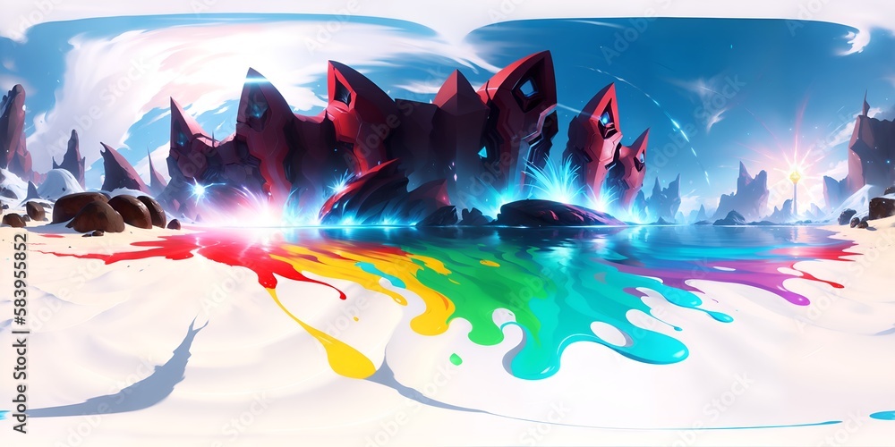 Fototapeta premium Photo of a colorful mountain landscape with a vibrant rainbow stream