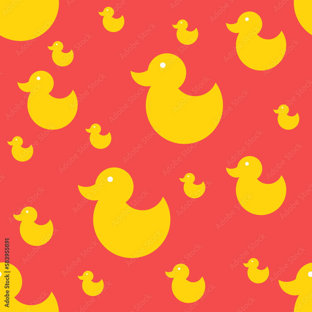 illustration of seamless pattern baby rubber duck. Design printing on children's clothing, bed linen, children's books.