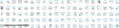 Information engineering vector line icons set. Information, engineering, systems, technology, data, database, database management illustration outline concept symbols and signs