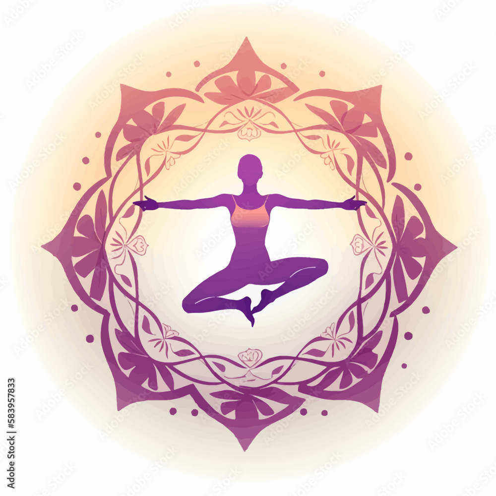 Yoga vector logo. lotus pose asana flat style illustration.