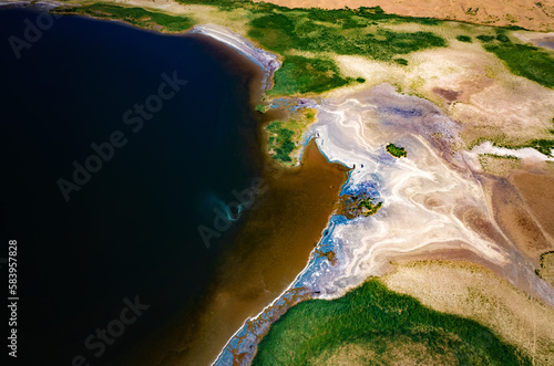 Aerial shot of a desert near the Chaka Yan Lake in China photo
