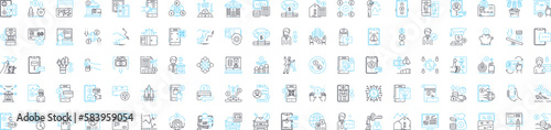 Money services vector line icons set. Money, services, banking, finance, transfer, payments, currency illustration outline concept symbols and signs