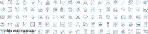Data analysis vector line icons set. Analytics, Mining, Exploration, Modeling, Visualization, Inference, Statistics illustration outline concept symbols and signs