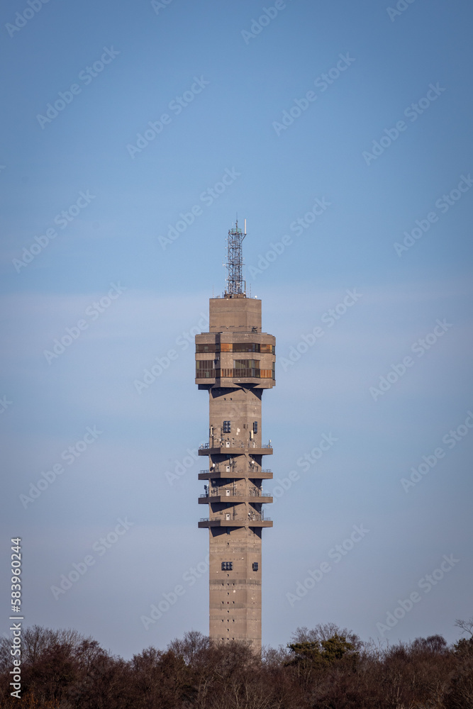 Obraz premium Vertical shot of the Kaknas Television Tower in Stockholm, Sweden
