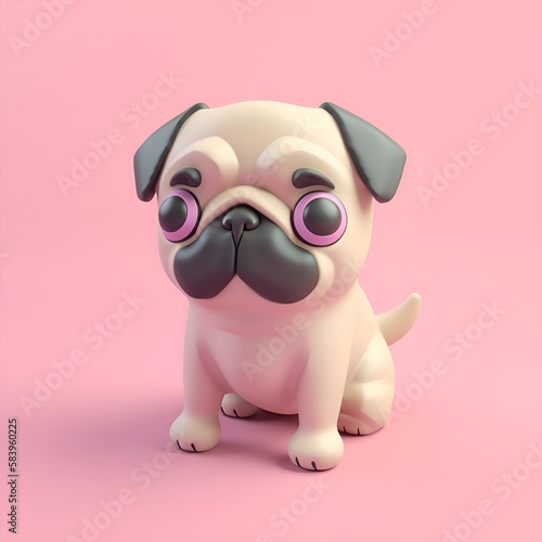 illustration of a 3D cute pug in a pink background