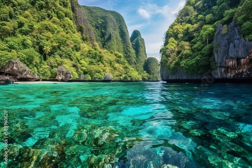 Snorkeling Adventure  Underwater View  Vibrant Marine Life  Coral Reefs  Phi Phi Islands  Generative AI