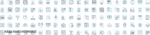 Web development vector line icons set. Web, Development, HTML, CSS, JavaScript, AJAX, PHP illustration outline concept symbols and signs