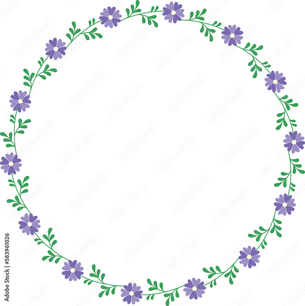 Vector hand drawn wreath. Round floral frame of flowers and leaves. Vector hand drawn wreath. Round floral frame of flowers and leaves.