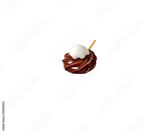 Cartoon chocolate cake or brownie with soufflé isolated on white background. Vector illustration