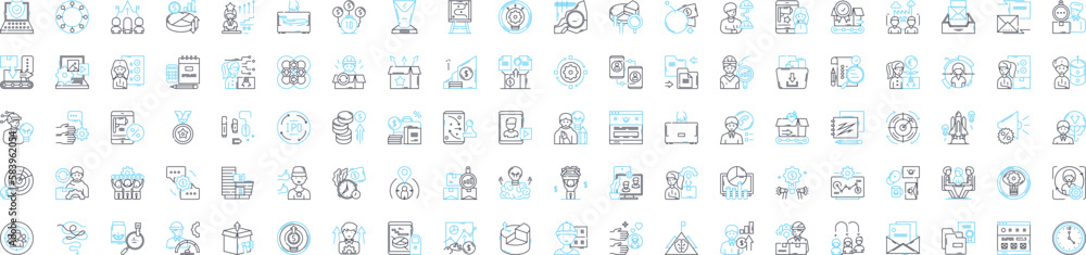 Team strategy vector line icons set. Collaboration, Planning, Alignment, Execution, Communication, Participation, Synergy illustration outline concept symbols and signs Team strategy vector line icons set. Collaboration, Planning, Alignment, Execution, Communication, Participation, Synergy illustration outline concept symbols and signs