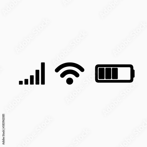Status bar icon. Vector Illustration. Iphone, Wifi, Battery health, signal. notif. Notification.