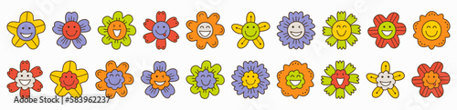 Smiling flower, abstract personage, mascot design, funny face, cute icon. © crafftiss