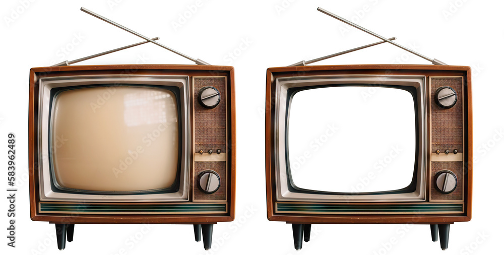 Retro wooden TV box cut out with frame screen cut out. Based on