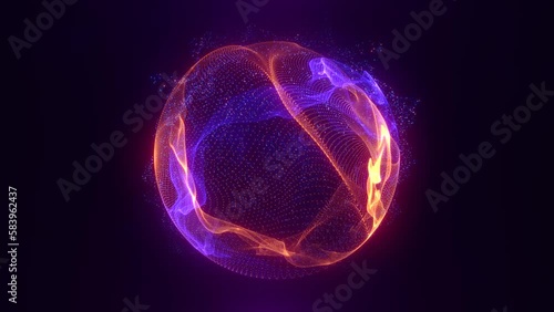 Abstract looped energy sphere of particles and waves of magical glowing on a dark background, video 4k, 60 fps photo