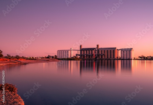 Aerial view of  Port Pirie on river during sunset