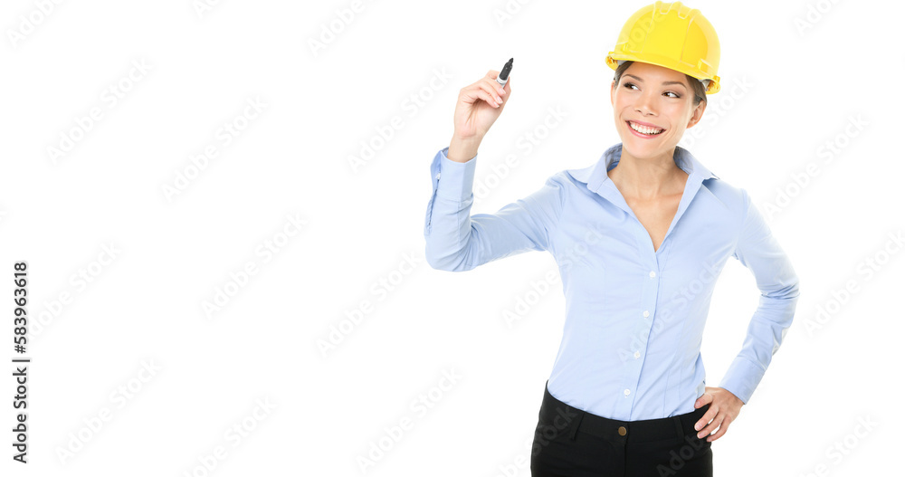Engineer entrepreneur architect woman writing with pen showing copy space for your text or design. Young mixed race female professional. Woman Isolated on transparent background in PNG cutout. Engineer entrepreneur architect woman writing with pen showing copy space for your text or design. Young mixed race female professional. Woman Isolated on transparent background in PNG cutout.