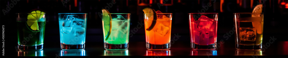 6 neon Cocktails in Neonfarben und Neonlicht. Generative Ai.
6 neon Cocktails in Neonfarben und Neonlicht. Generative Ai.