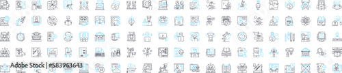 Online classes vector line icons set. Online, Classes, Learning, eLearning, Remote, Virtual, Webinars illustration outline concept symbols and signs