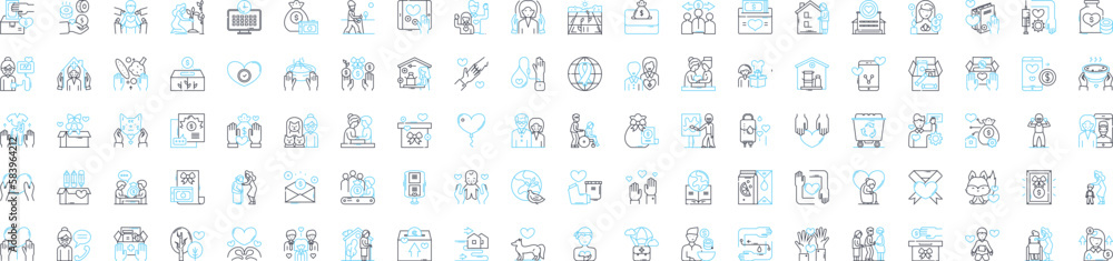 Charity vector line icons set. philanthropy, benevolence, donation, helping, compassion, kindness, kindness illustration outline concept symbols and signs Charity vector line icons set. philanthropy, benevolence, donation, helping, compassion, kindness, kindness illustration outline concept symbols and signs