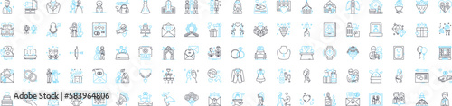 Wedding vector line icons set. Marriage, Nuptials, Ceremony, Bride, Groom, Vows, Celebration illustration outline concept symbols and signs